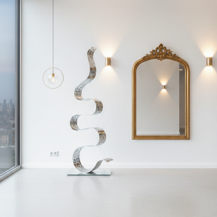 Abstract Metal Sculpture Titled Weaver