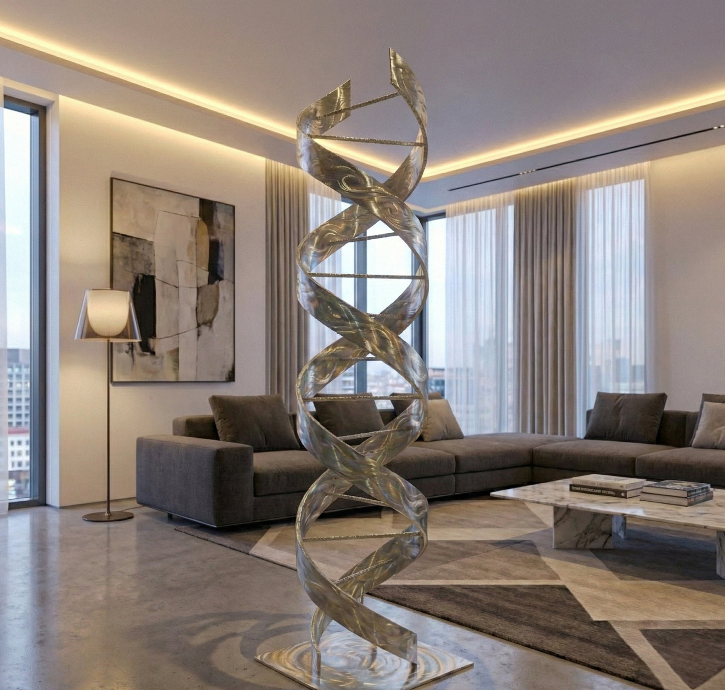 Abstract Metal Sculpture: Luxury Modern Art Titled Helixium