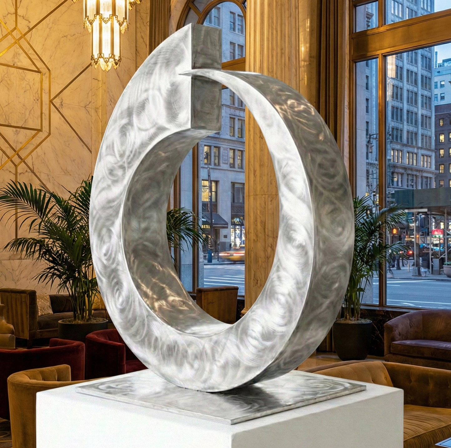 Modern Abstract Metal Loop Sculpture titled Juggernaut