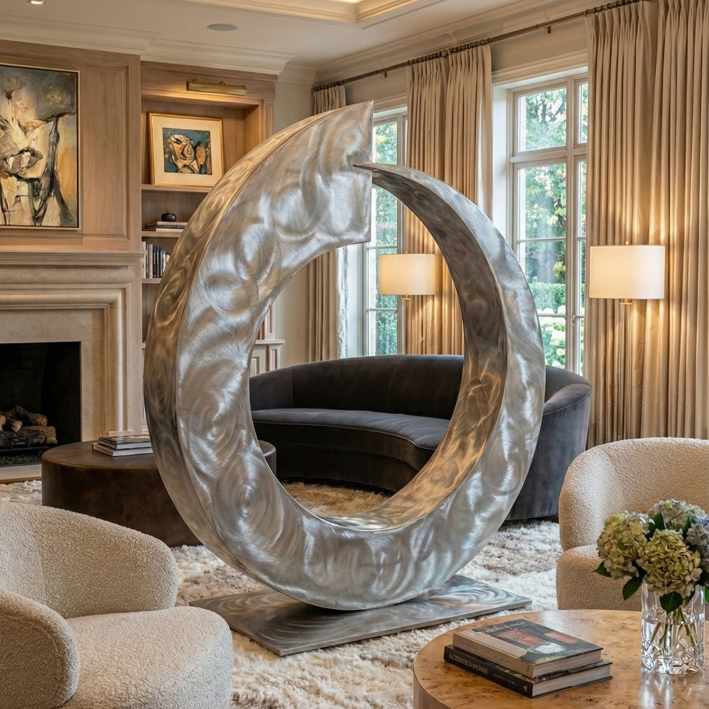 Modern Abstract Metal Loop Sculpture titled Juggernaut