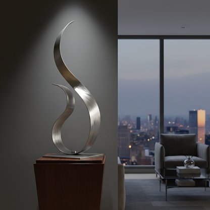 Silver Metal Sculpture:Modern Decor Titled Equilibrium