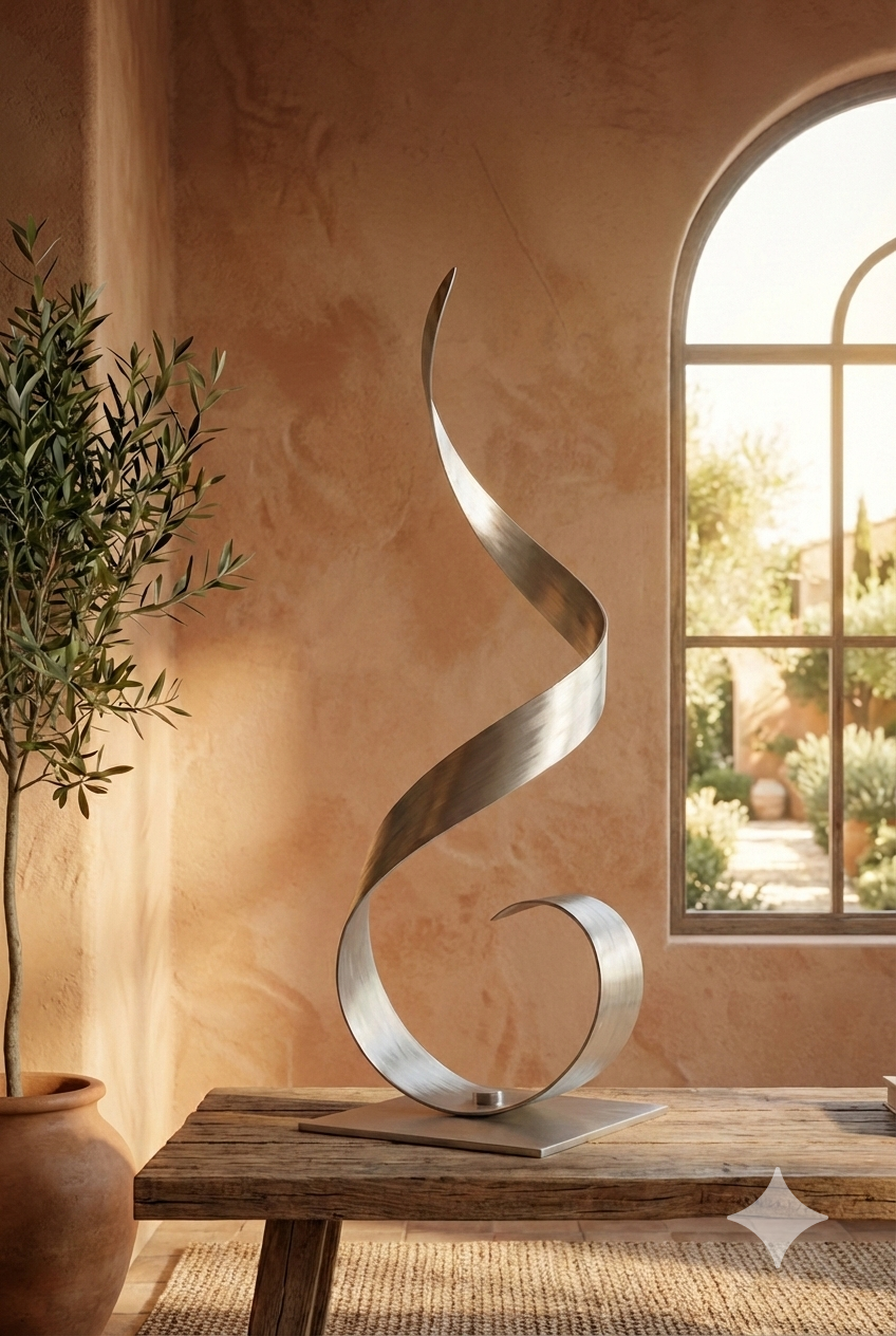 Silver Metal Sculpture:Modern Decor Titled Equilibrium