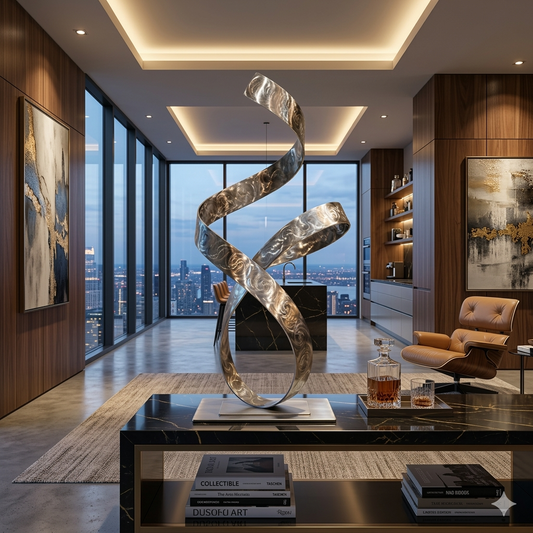 Abstract Metal Ribbon Sculpture Titled Emotion