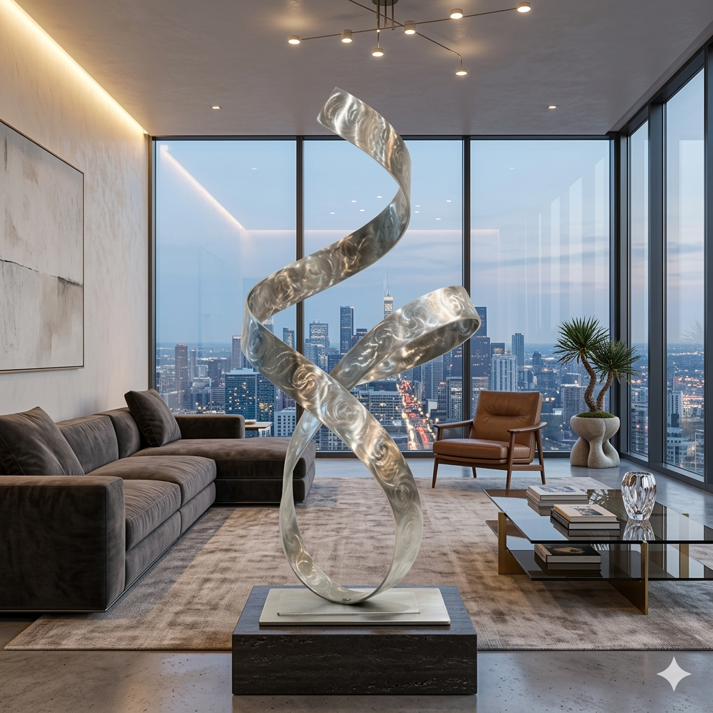 Abstract Metal Ribbon Sculpture Titled Emotion