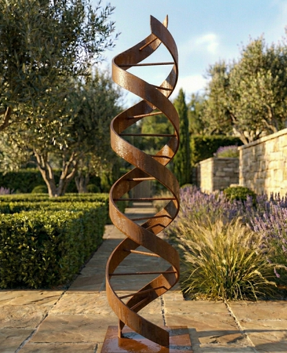 Rustic Metal Sculpture: Patina Artwork Titled Helixium