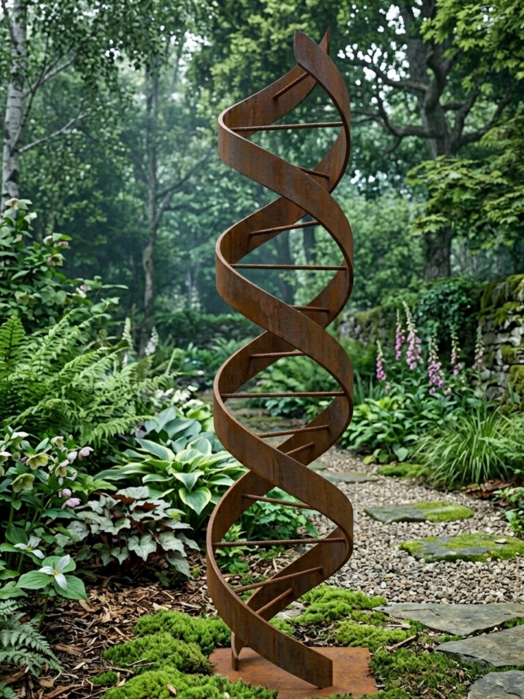 Rustic Metal Sculpture: Patina Artwork Titled Helixium