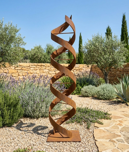 Rustic Metal Sculpture: Patina Artwork Titled Helixium