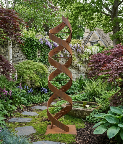 Rustic Metal Sculpture: Patina Artwork Titled Helixium