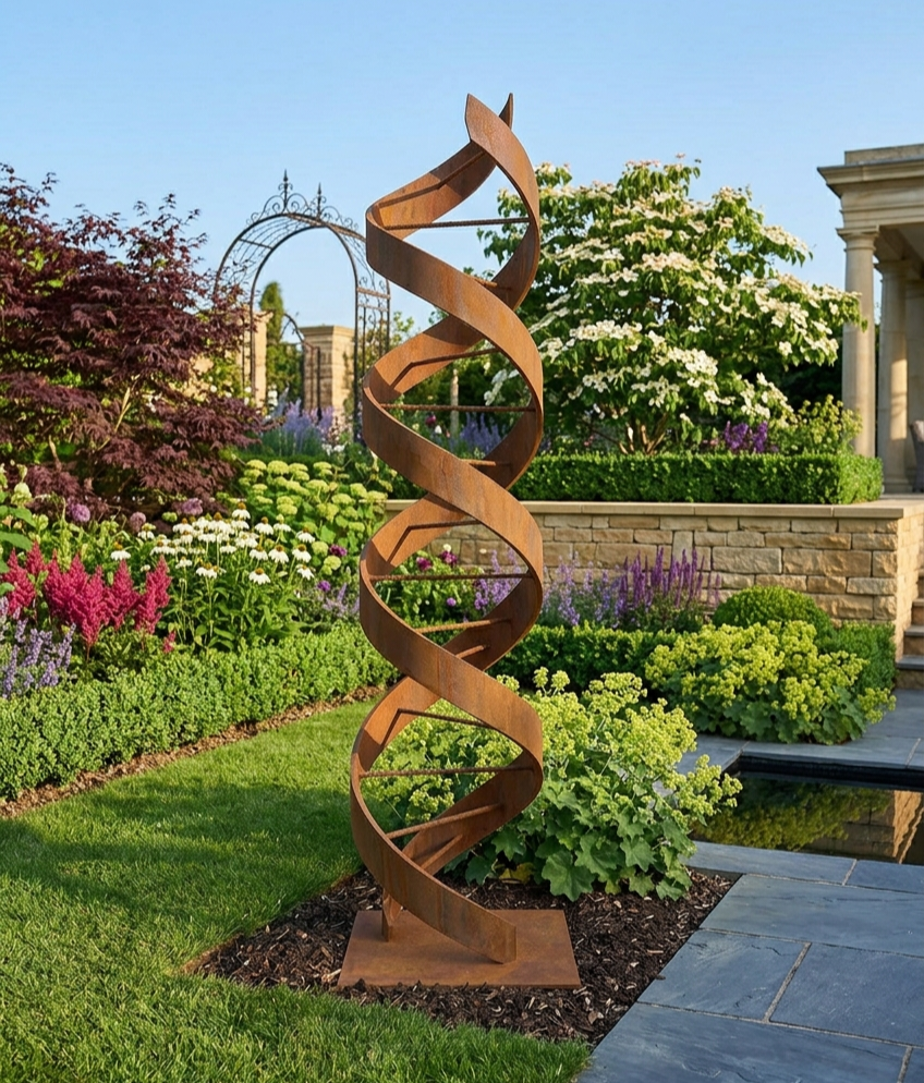 Rustic Metal Sculpture: Patina Artwork Titled Helixium