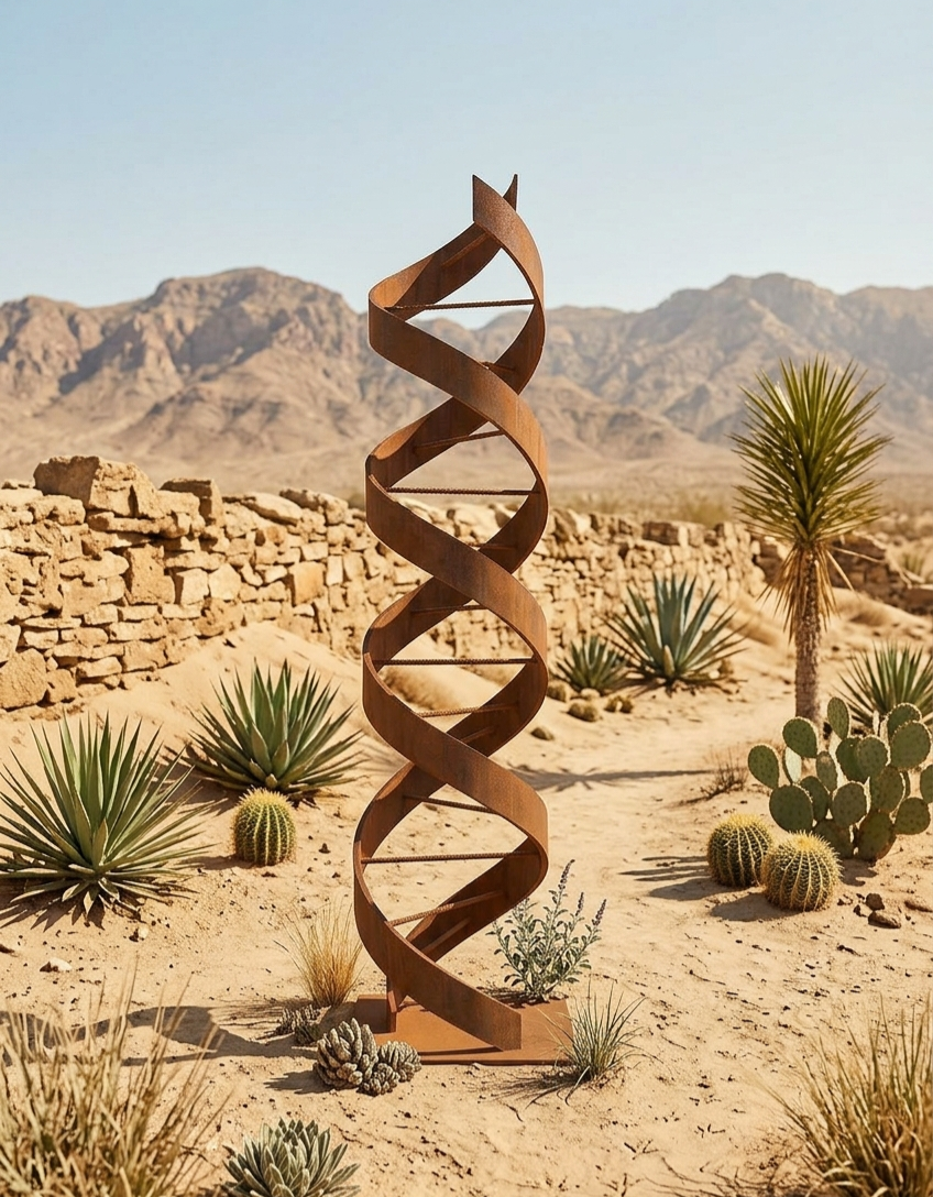 Rustic Metal Sculpture: Patina Artwork Titled Helixium