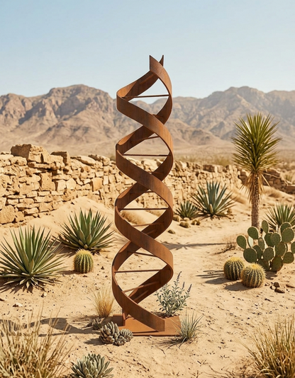 Rustic Metal Sculpture: Patina Artwork Titled Helixium