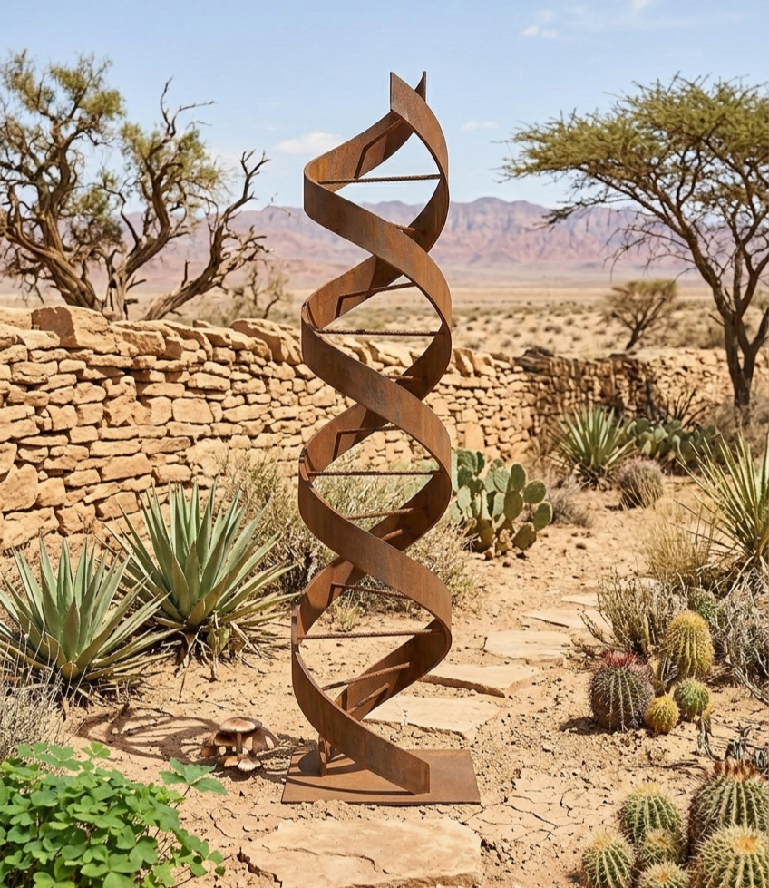 Rustic Metal Sculpture: Patina Artwork Titled Helixium