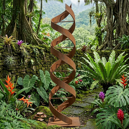 Rustic Metal Sculpture: Patina Artwork Titled Helixium