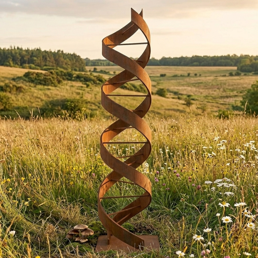 Rustic Metal Sculpture: Patina Artwork Titled Helixium