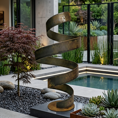 Large Garden Sculpture: Rustic Metal Art Titled Twirl