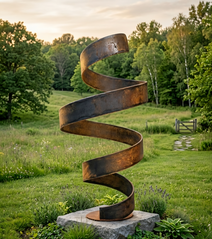 Large Garden Sculpture: Rustic Metal Art Titled Twirl