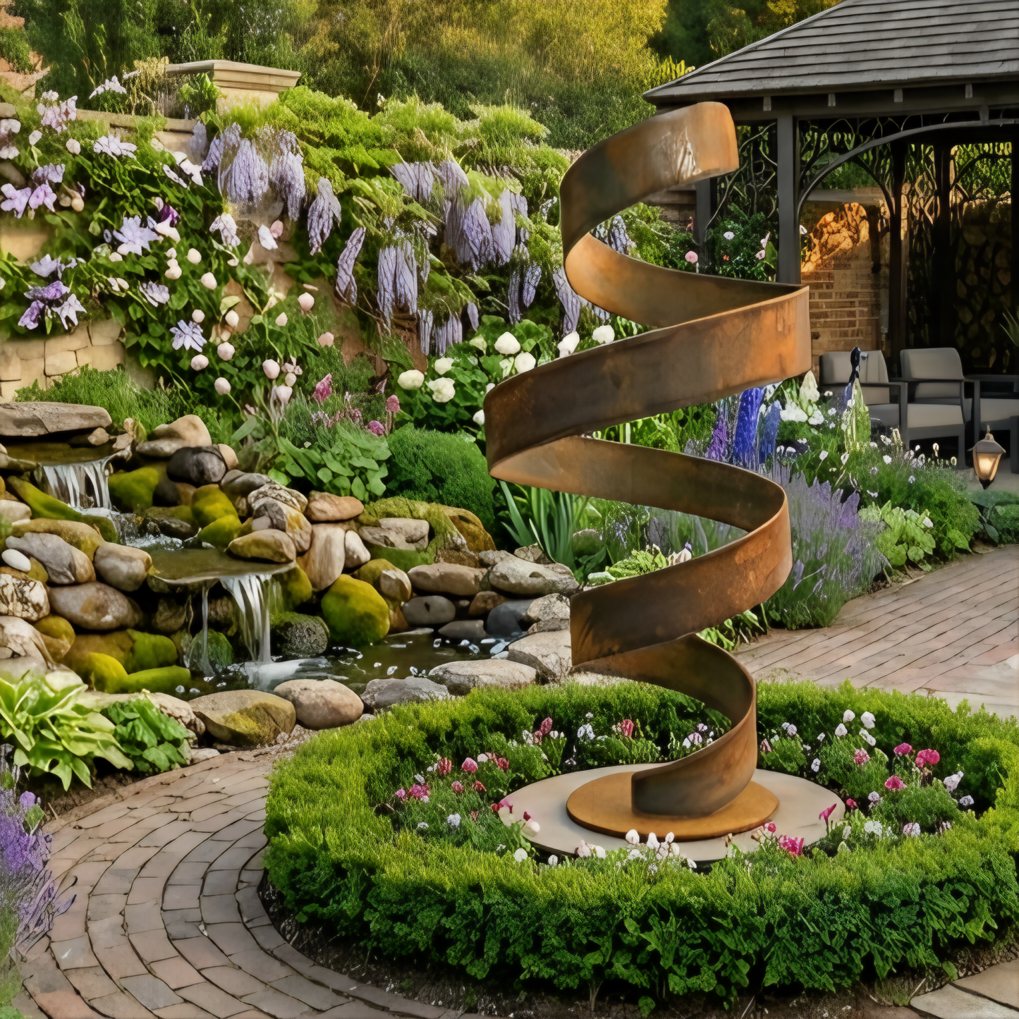 Large Garden Sculpture: Rustic Metal Art Titled Twirl