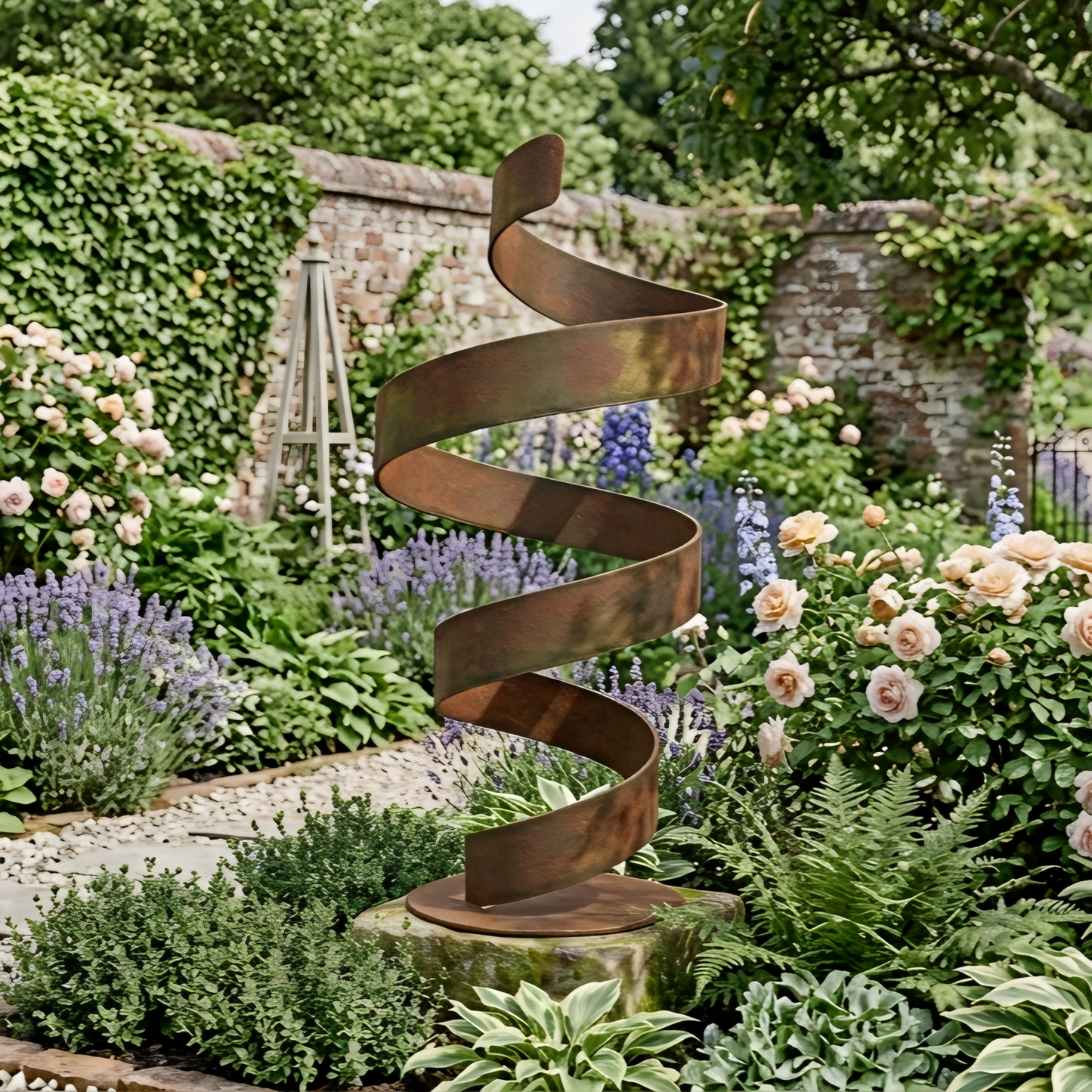 Large Garden Sculpture: Rustic Metal Art Titled Twirl