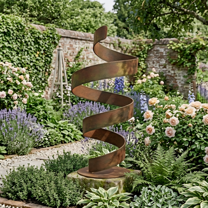 Large Garden Sculpture: Rustic Metal Art Titled Twirl