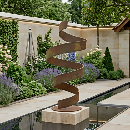 Large Garden Sculpture: Rustic Metal Art Titled Twirl