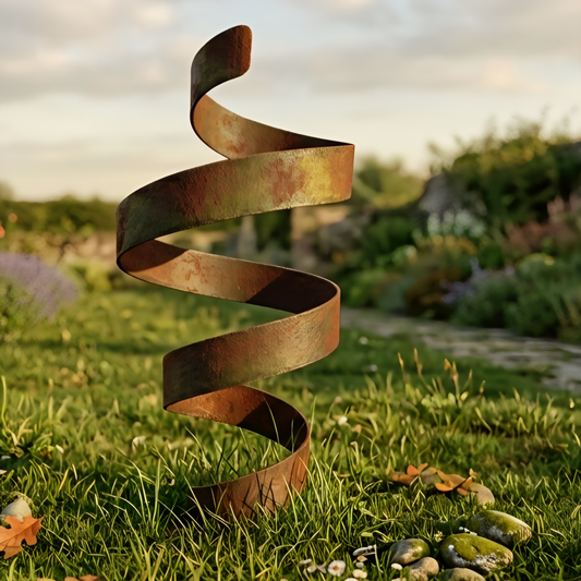 Large Garden Sculpture: Rustic Metal Art Titled Twirl