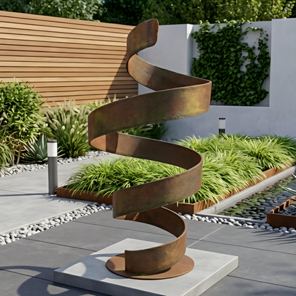 Large Garden Sculpture: Rustic Metal Art Titled Twirl