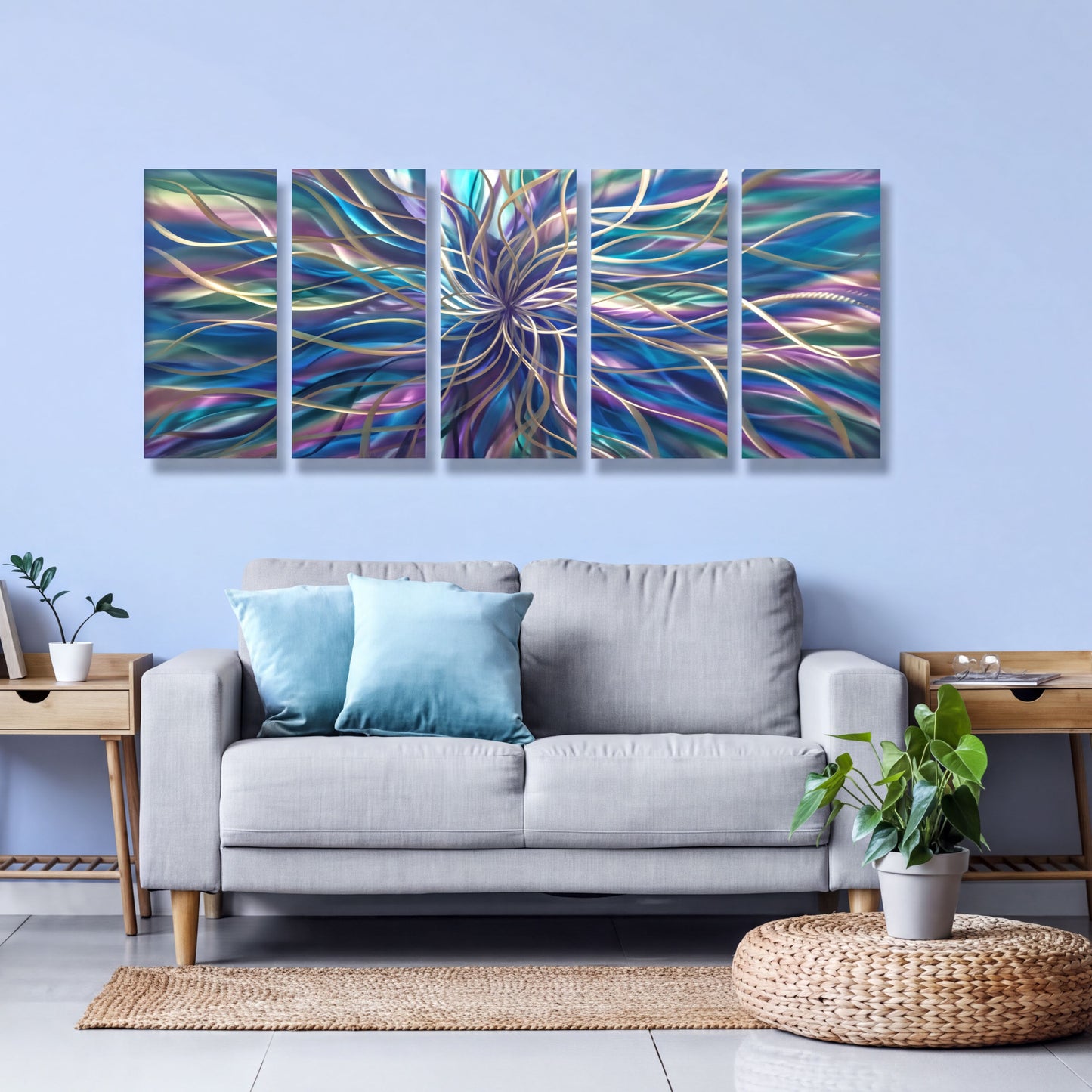 Modern Abstract Metal Wall Art Set - Unique 5-Piece Sculpture for Elegant Home Decor-Modern Elements Metal Art
