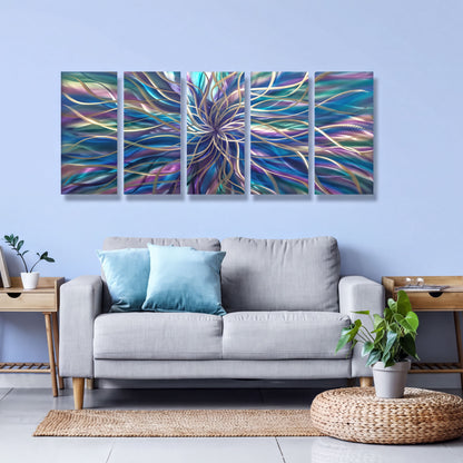 Modern Abstract Metal Wall Art Set - Unique 5-Piece Sculpture for Elegant Home Decor-Modern Elements Metal Art