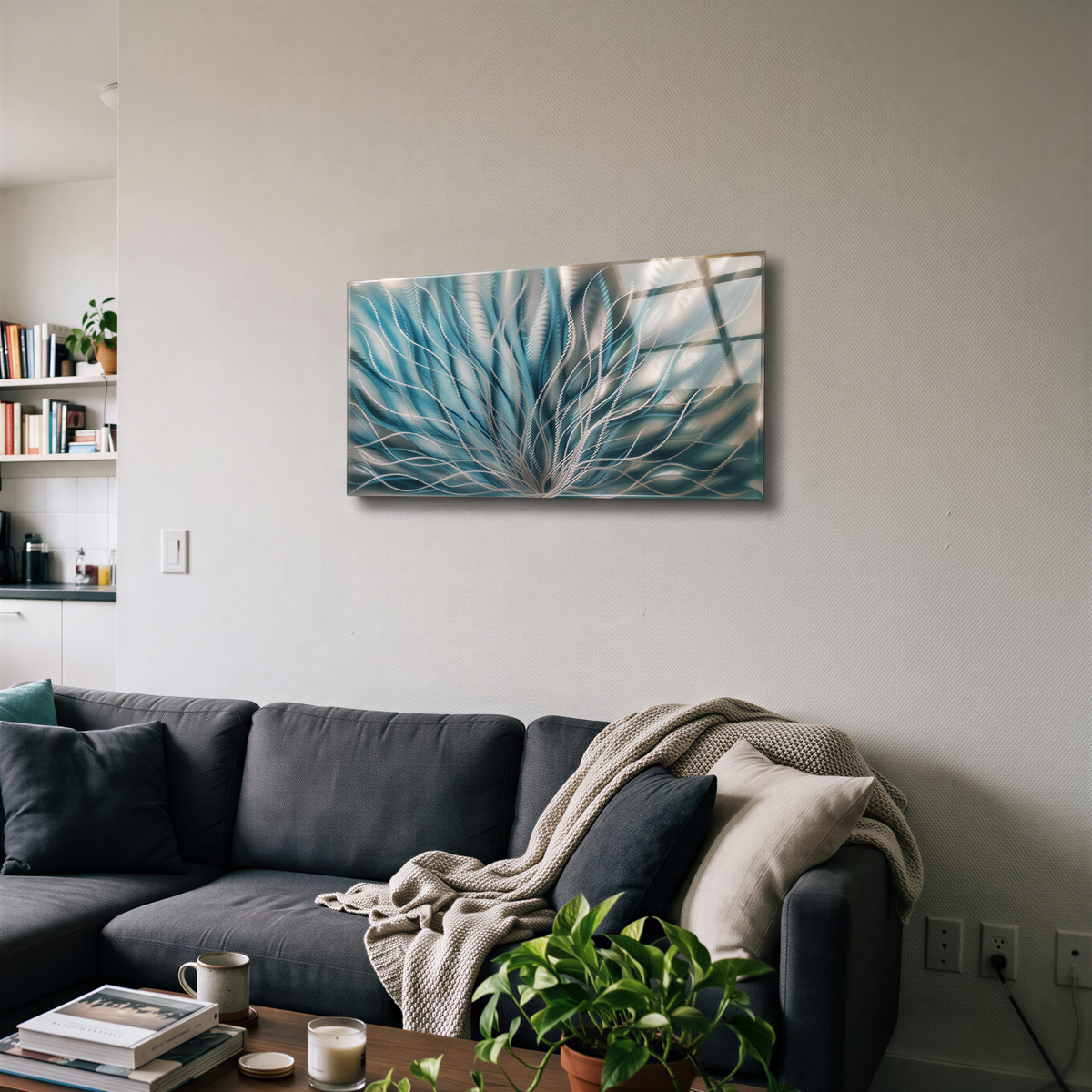 a living room with a couch and a coffee table