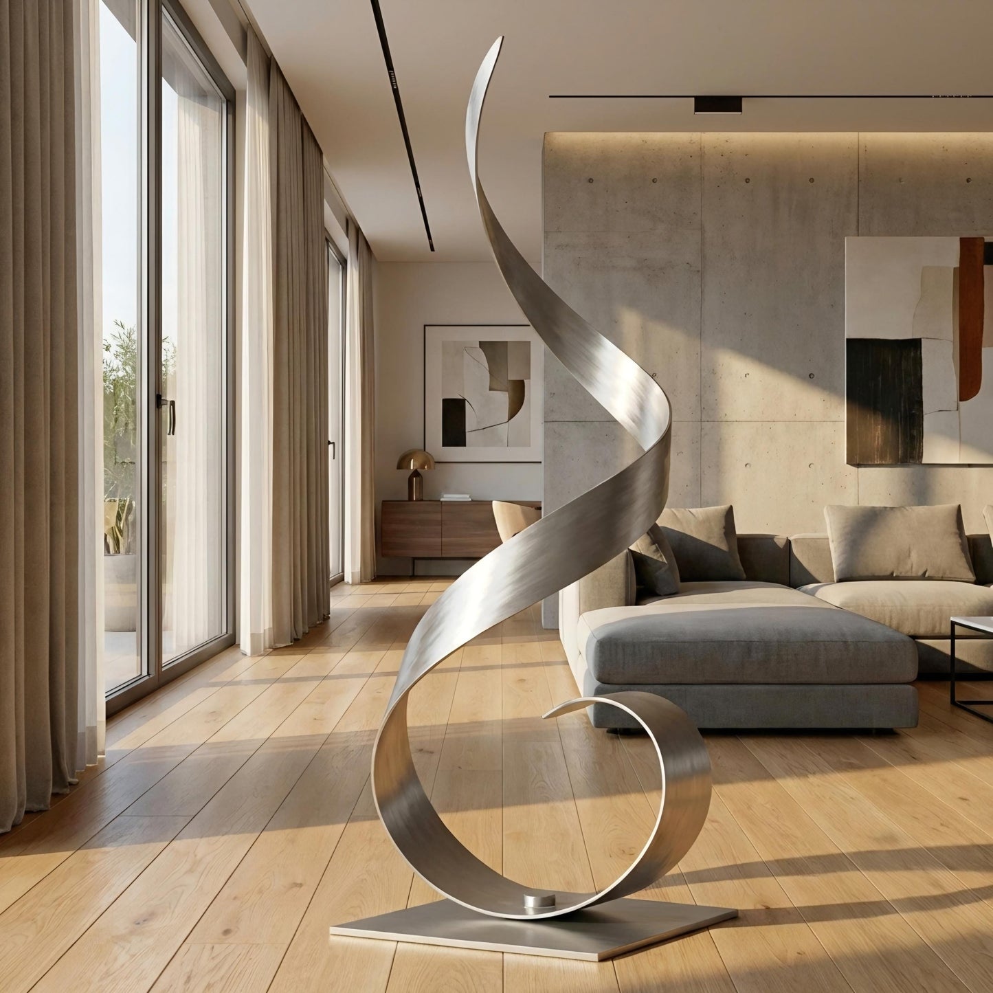 Abstract Metal Sculpture: Silver Handcrafted Luxury Modern Home Decor, Indoor, Outdoor