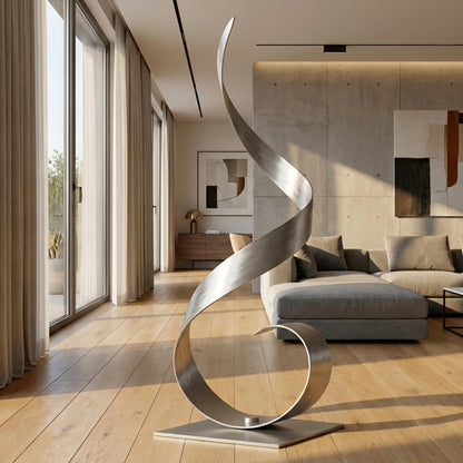Abstract Metal Sculpture: Silver Handcrafted Luxury Modern Home Decor, Indoor, Outdoor