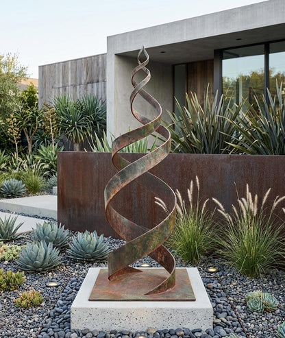 Garden Metal Sculpture with Rust Patina