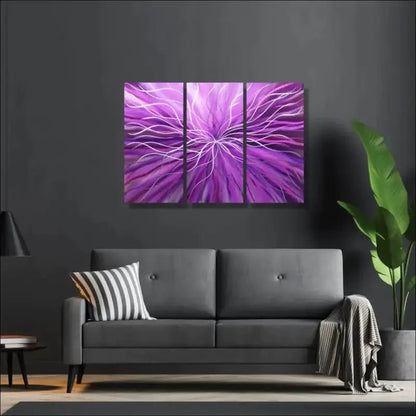 3 Piece Wall Art Titled "Radiation" (Purple Wall Art Set of 3) - Modern Elements Metal Art - ME4652180SX