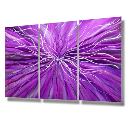 3 Piece Wall Art Titled "Radiation" (Purple Wall Art Set of 3) - Modern Elements Metal Art - ME4652180SX
