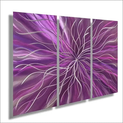 3 Piece Wall Art Titled "Radiation" (Purple Wall Art Set of 3) - Modern Elements Metal Art - ME4652180SX