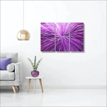 3 Piece Wall Art Titled "Radiation" (Purple Wall Art Set of 3) - Modern Elements Metal Art - ME4652180SX