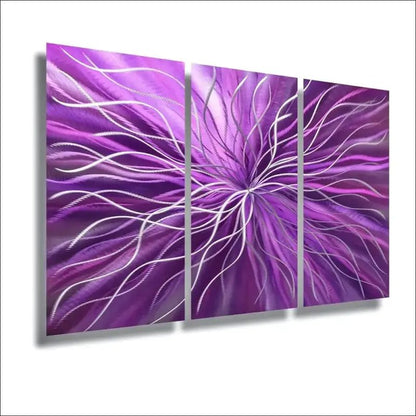 3 Piece Wall Art Titled "Radiation" (Purple Wall Art Set of 3) - Modern Elements Metal Art - ME4652180SX