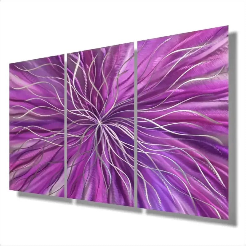3 Piece Wall Art Titled "Radiation" (Purple Wall Art Set of 3) - Modern Elements Metal Art - ME4652180SX