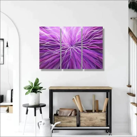3 Piece Wall Art Titled "Radiation" (Purple Wall Art Set of 3) - Modern Elements Metal Art - ME4652180SX