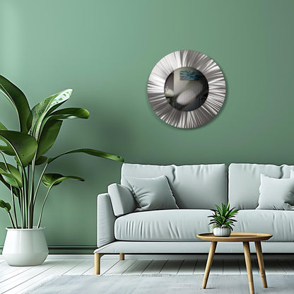 32" Silver Round Luxury Wall Mirror – Modern Metal Art Sculpture Accent for Living Room - Modern Elements Metal Art - MJ852727