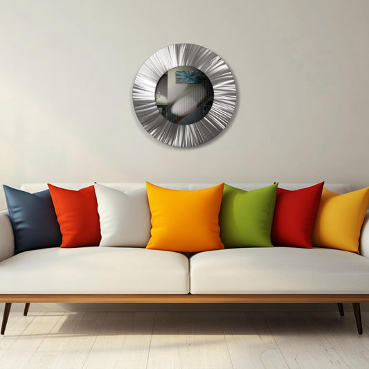 32" Silver Round Luxury Wall Mirror – Modern Metal Art Sculpture Accent for Living Room - Modern Elements Metal Art - MJ852727