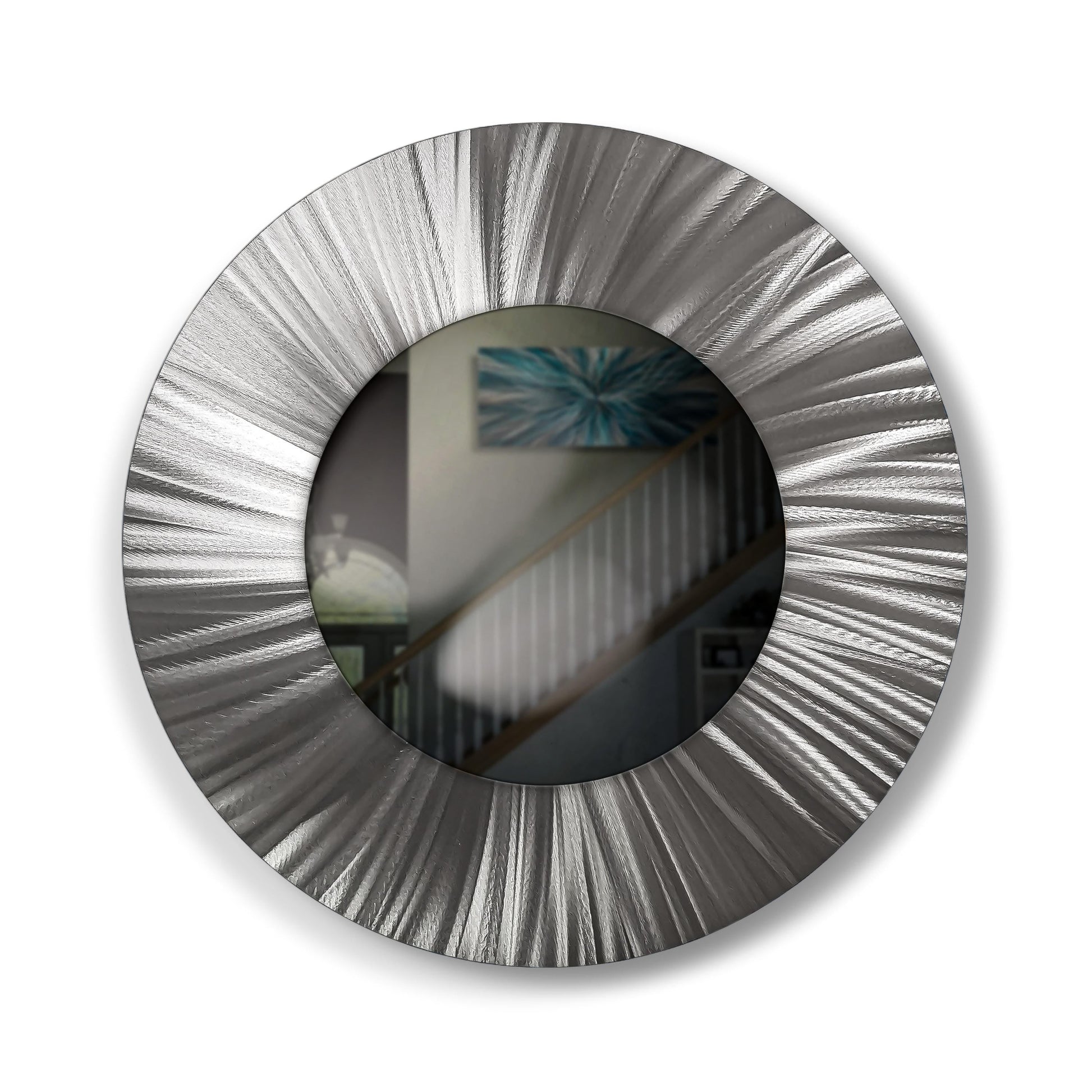 32" Silver Round Luxury Wall Mirror – Modern Metal Art Sculpture Accent for Living Room - Modern Elements Metal Art - MJ852727