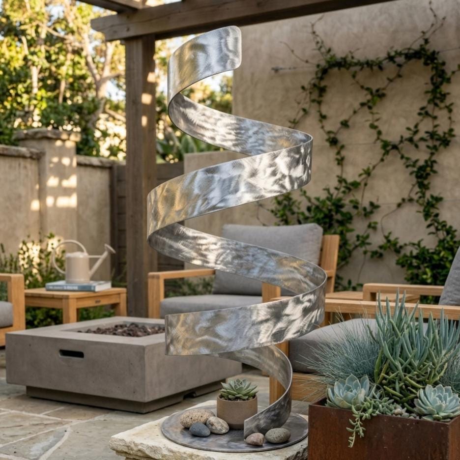 Metal Sculpture: Handcrafted Luxury Modern Art Swirling Indoor or Outdoor Decoration