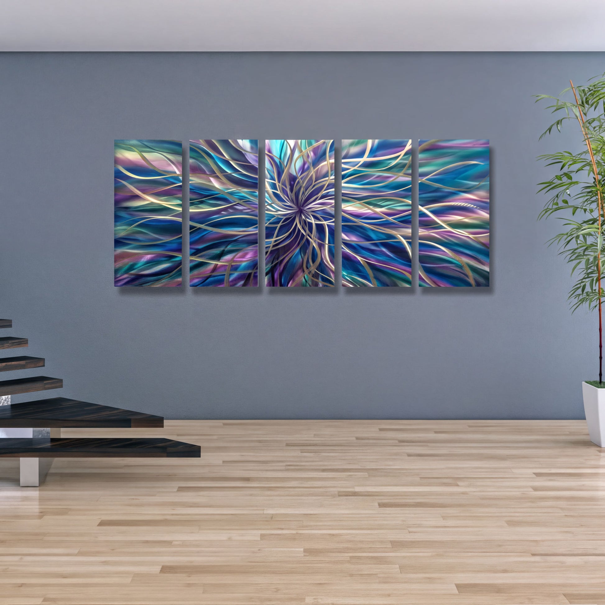 Modern Abstract Metal Wall Art Set - Unique 5-Piece Sculpture for Elegant Home Decor-Modern Elements Metal Art