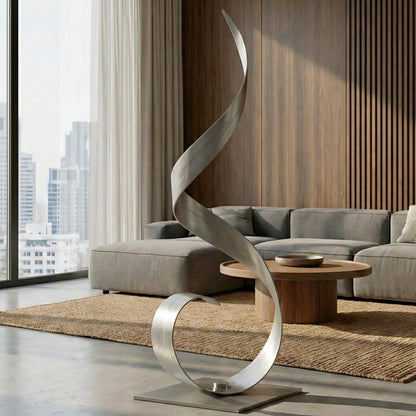 Abstract Metal Sculpture: Silver Handcrafted Luxury Modern Home Decor, Indoor, Outdoor