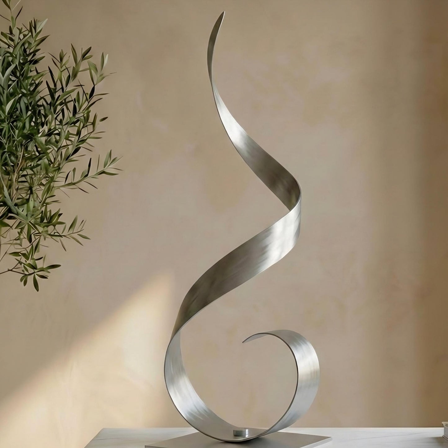 Abstract Metal Sculpture: Silver Handcrafted Luxury Modern Home Decor, Indoor, Outdoor