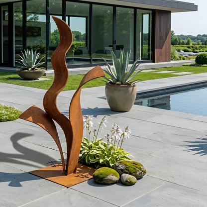Rustic Metal Plant Sculpture Titled Florez