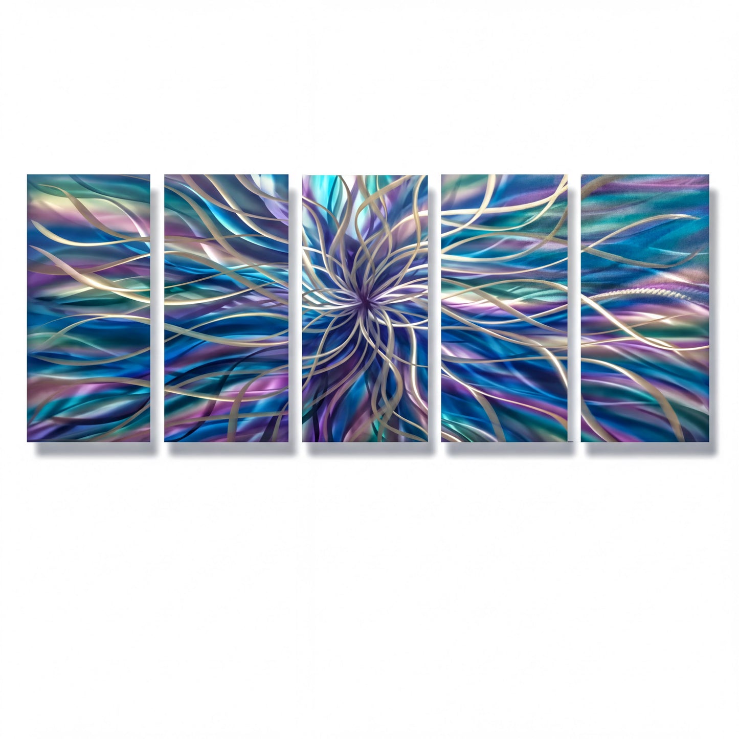 Modern Abstract Metal Wall Art Set - Unique 5-Piece Sculpture for Elegant Home Decor-Modern Elements Metal Art