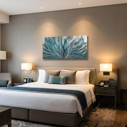 a large bed sitting in a bedroom next to two lamps