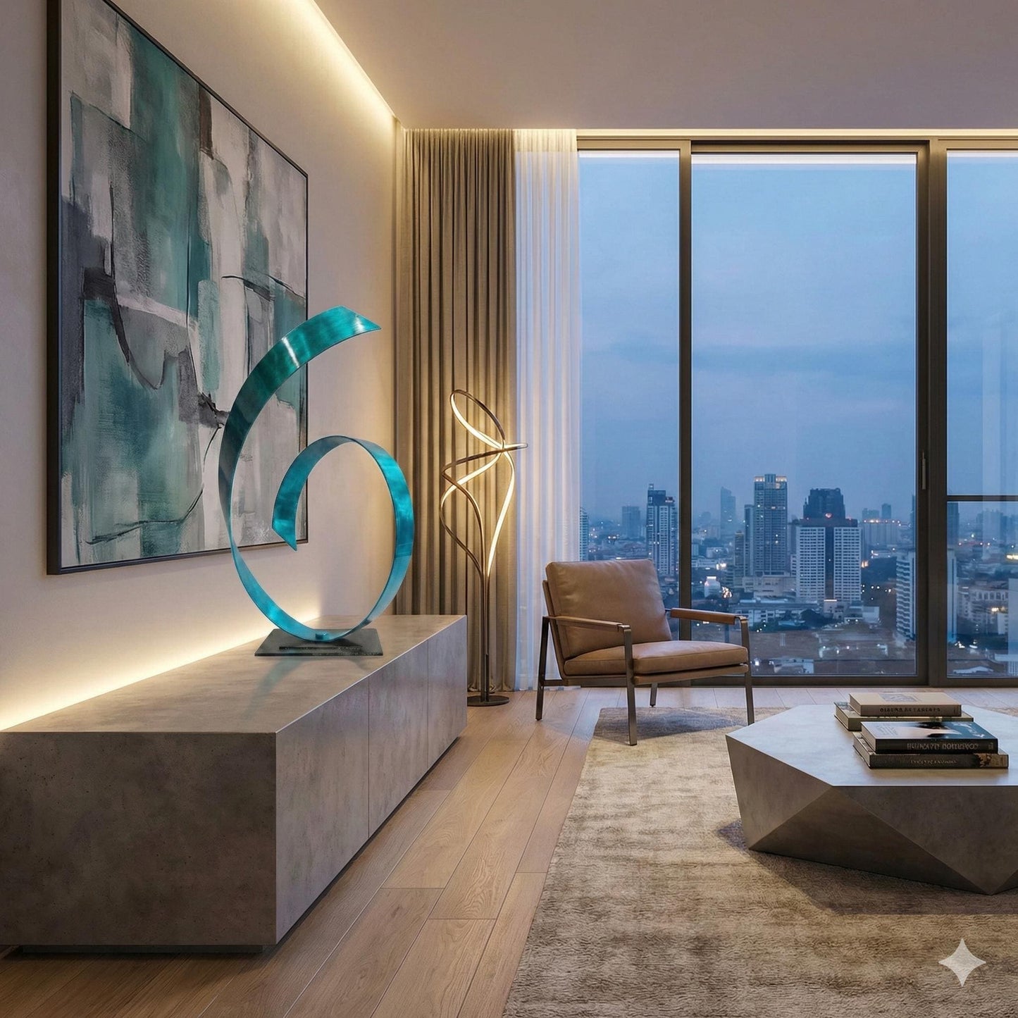 Teal Metal Sculpture: Contemporary Handcrafted Luxury Modern Decor